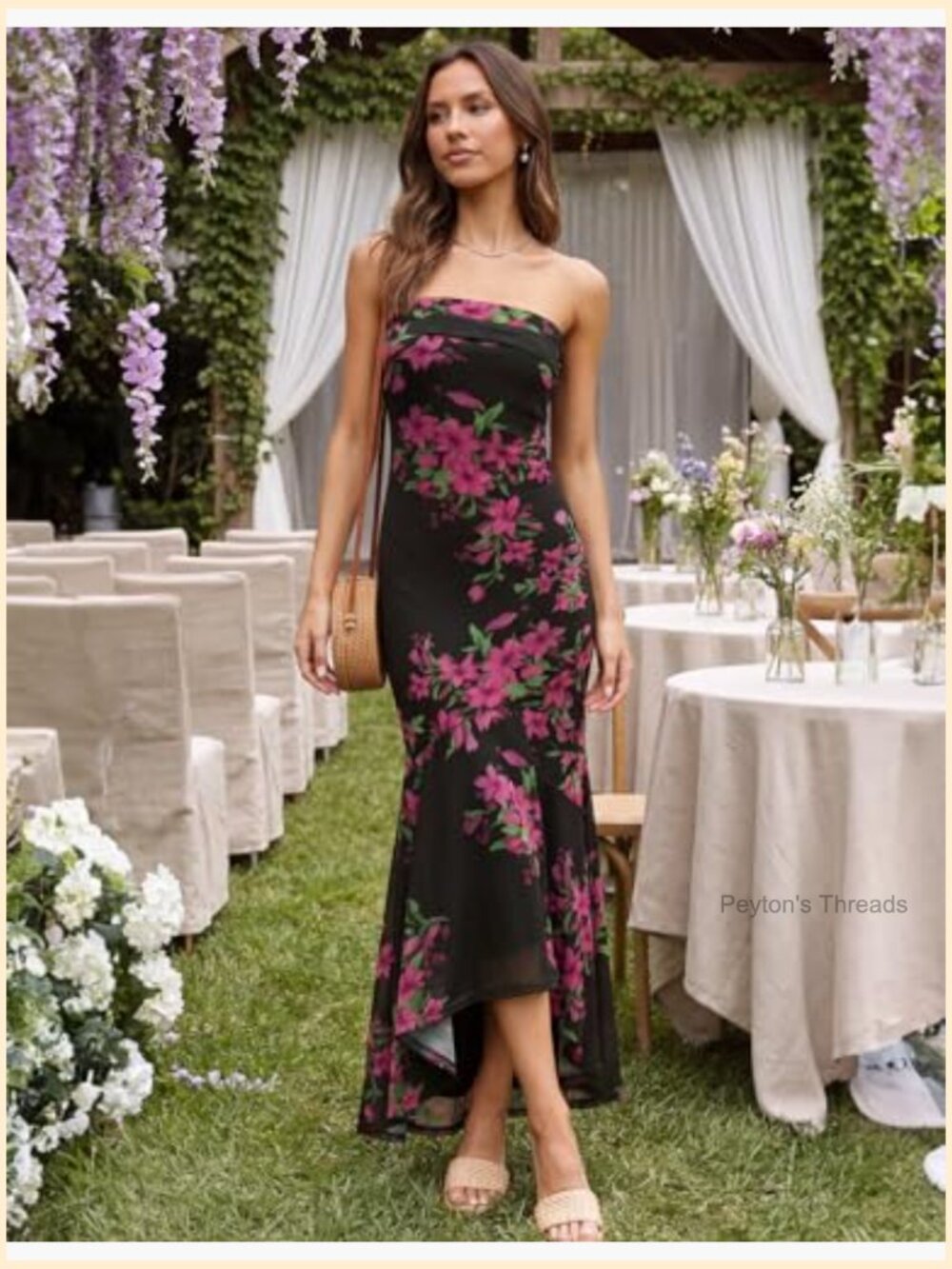 Strapless Floral Bodycon Maxi Dress Mermaid Cocktail Wedding Guest - Picture 3 of 7